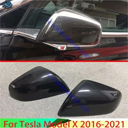 For Tesla Model X 2016 2017 2018 Carbon Fiber Style Door Side Mirror Cover Trim Rear View Cap Overlay Molding Garnish
