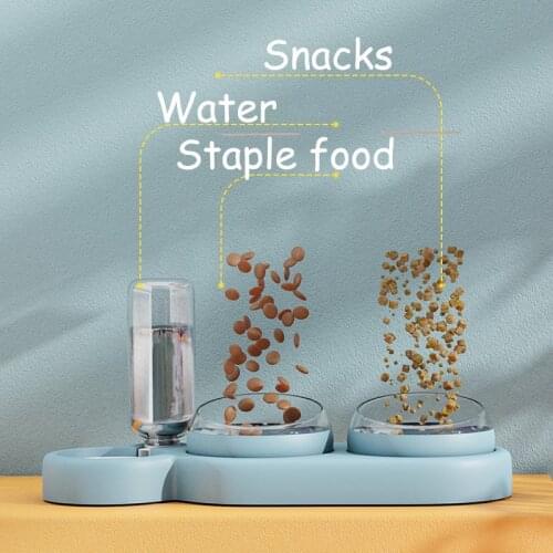 Pet Cat Bowl Automatic Feeder Dog Food Bowl With 500mlWater Fountain Double Bowl Drinking Raised Stand Dish Bowls For Cats