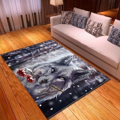 Cartoon 3D Wolf Pattern Carpets For Living Room Flannel Memory Foam Large Carpet Child Area Play Bedroom Mat Kids Rug Crawl Room