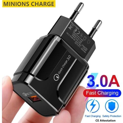 Mobile Phone Charger Quick Charge QC 3.0 4.0 18W Fast Charging EU US Plug Adapter Wall USB Charger For iPhone Samsung Xiaomi