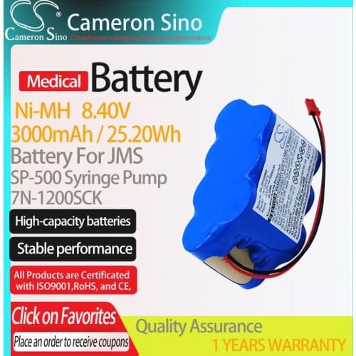 CameronSino Battery for JMS SP-500 Syringe Pump fits JMS 7N-1200SCK Medical Replacement battery 3000mAh/25.20Wh 8.40V Blue Ni-MH