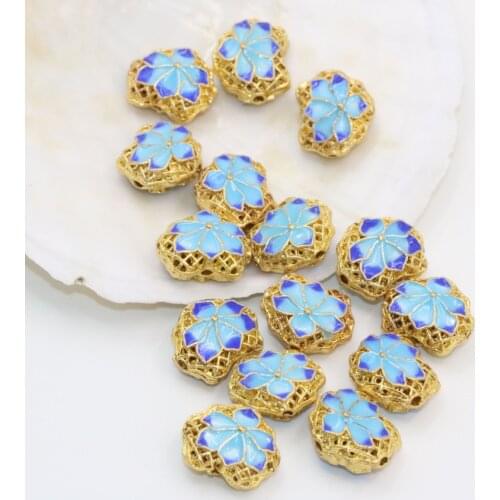 Factory outlet 8 style round ball hollow carved enamel cloisonne gold-color spacers accessories beads findings 5pcs B2513