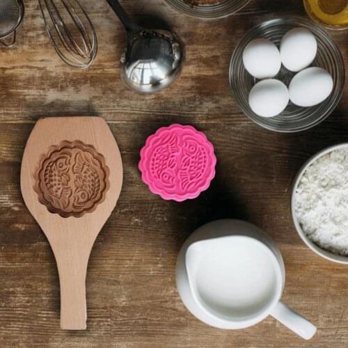Moon Cake Mold Easy to Use Wood Reusable 3D Cookie Stamps Baking Supplies for Dessert Shop