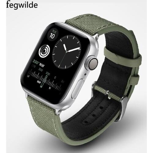 Canvas Band for Apple watch se strap 44mm 40mm Watchband 42mm 38mm Luxury leather Nota bracelet apple watch series 3 4 5 6 Band