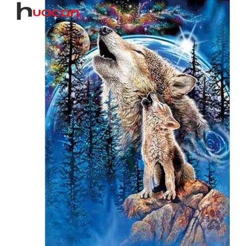 Huacan Diy Diamond Painting Mosaic Wolf Animal Diamond Art Embroidery Planet Tree Scenery Wall Stickers Hobby Gift