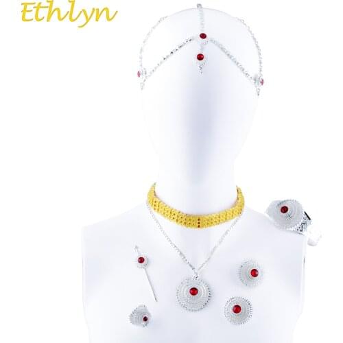 Ethlyn Ethiopian Jewelry Sets Gold Color Choker Necklace Collocation Silver Color Sets Luxury/Unique Wedding Jewelry Sets S137