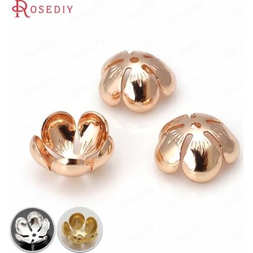 30PCS 13MM,height 6MM 24K Champagne Gold Color Brass 3D Flower Spacers Beads Caps Diy Jewelry Findings Earrings Accessories