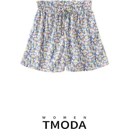 TMODA1322 2021 Summer Women Floral Print Summer Shorts Elastic Drawstring Waist Loose Casual Beach Holiday Short Pants