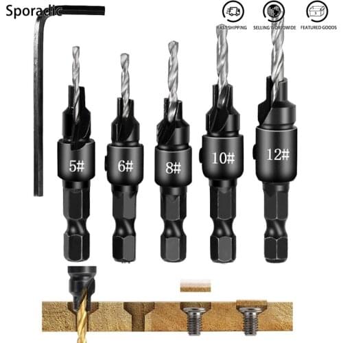 5pcs Countersink Drill Woodworking Drill Bit Set Drilling Pilot Holes For Screw Sizes #5 #6 #8 #10 #12 Drill Woodworking Tools