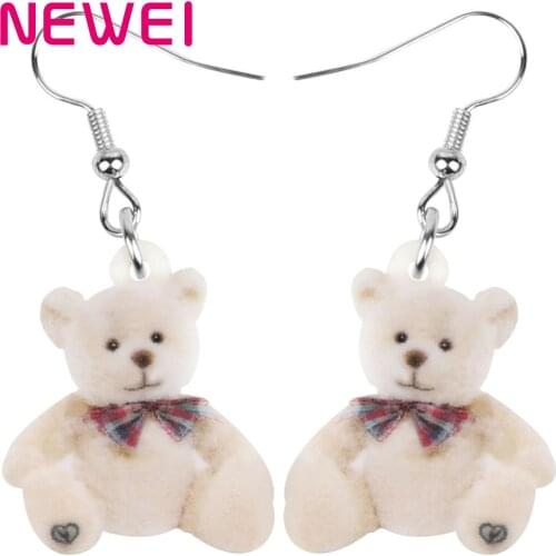 Newei Acrylic Sweet Bear Earrings Printing Cute Doll Toy Dangle Drop Animal Jewelry For Women Girl Kids Novelty Gift Accessories