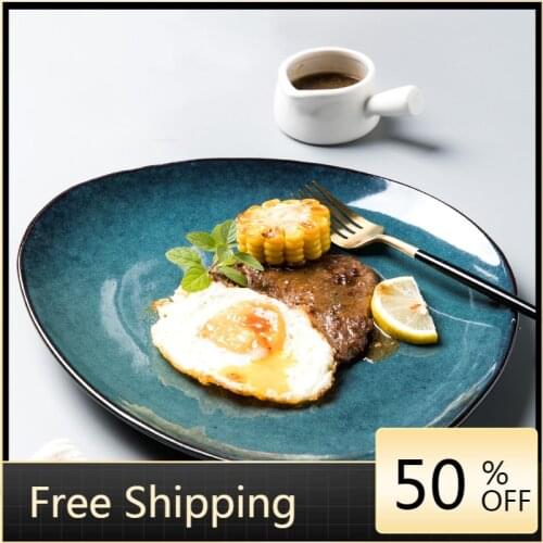 Oval Vintage Dinner Plates European Style Flat Salad Pasta Sushi Porcelain Plate Fish Food Dishes Dessert Assiette Decor HX50DP