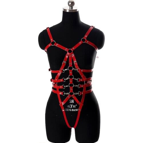 Body Harness Bra Leather Set Red Lingerie Belts Hollow Out Triangle Frame Bondage Top Plus Size Goth Dance Rave Bustier Leather