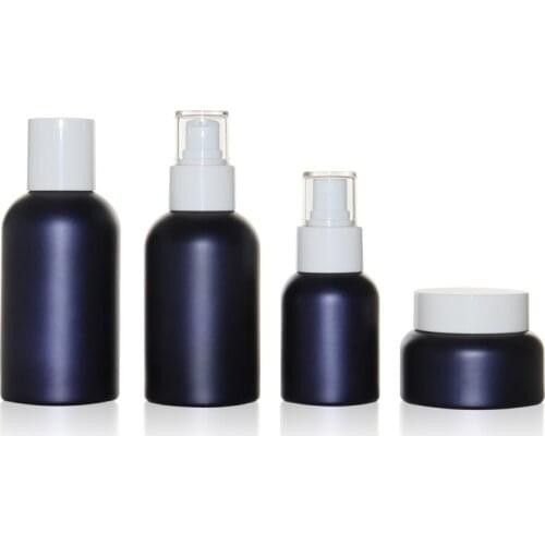Empty 40/100/120ML Lotion Pump Bottle Matte Dark Blue 50g Glass Cream Jar Cosmetic Plug Bottle Refillable Mist Spray Bottle
