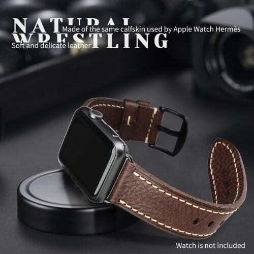 MAIKES Leather Strap for Apple Watch Band 44mm 40 Series 6 se 5 4 3 iWatch 42mm 38 Belt Retro Cow Leather Watchband Bracelet