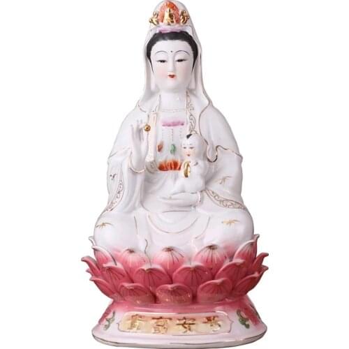 Handwork 12 Inch Guanyin Statue /Kuan Yin Sitting On Lotus Buddha Statue Figurine R42