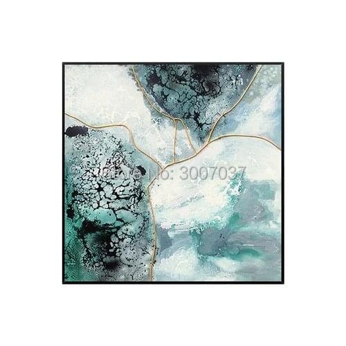 Hand Painted Modern Thick Texture Green and Black Color Abstract Oil Painting On Canvas Wall Art For Home Decor No Frame