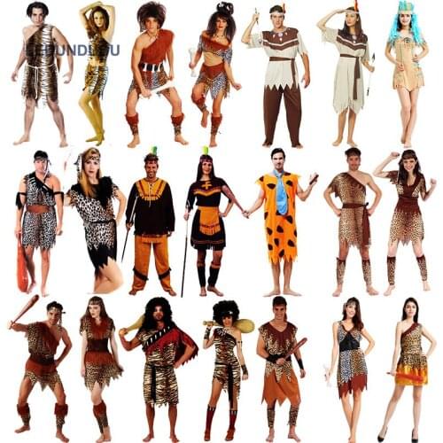 Halloween Adult Sexy Primitive Tribe Savage Leopard Print Cosplay Costumes Aboriginal Wildman Dress Men Jumpsuits