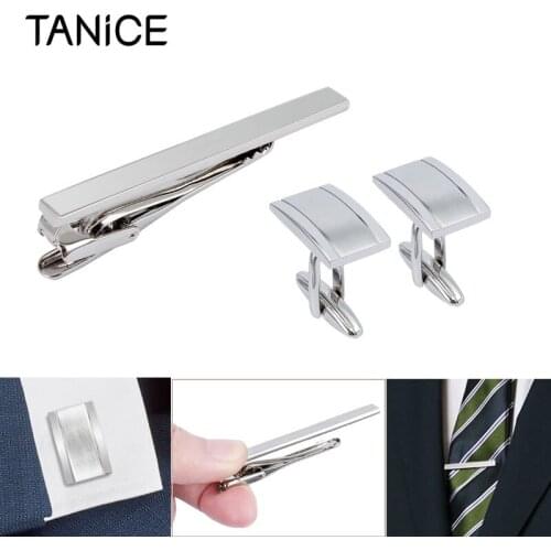TANiCE Silver Mens Tie Clip And Cufflink Set Suit Shirt Cuff Links Men Accessories Practical Necktie Clasp Tie Pin For Mens Gift