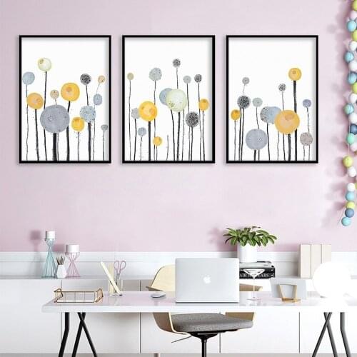 Nordic Fresh Plant Canvas Painting Abstract Dandelion Geometric Flower Poster Wall Art Pictures For Living Room Home Decor Mural