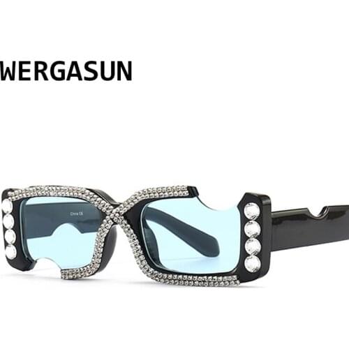 WERGASUN Rectangle Sunglasses Women Rhinestone Retro Gradient Sun Glasses Vintage Oversized Feminino Eyeglasses UV400