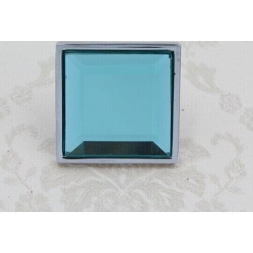 Glass handle Blue crystal drawer cabinet knob silver dresser cupboard door handle knob square chrome furniture door knob 30mm
