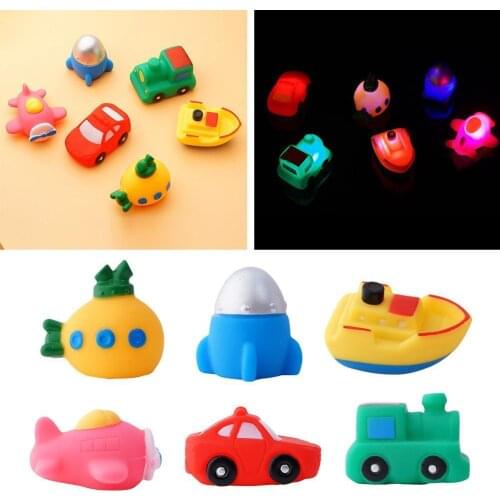 Luminous Toy Baby Bath Toys LED Bathroom Water Toy Interactive Toys Colorful Flashing Lights Submarine Rocket Ship Plane Car