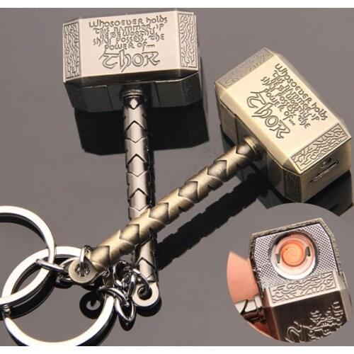 USB Electric Recharging Lighter God Of Thunder Hammer Zinc Alloy Flameless Lighters smoking accessories Gadgets For Men