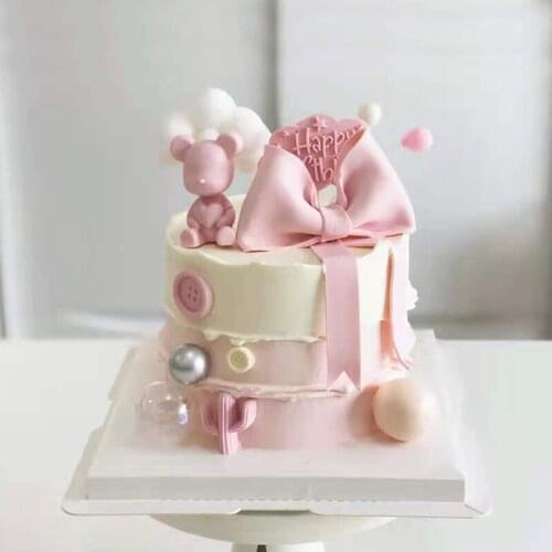 Balloon heart bear Cake Topper for Wedding Party bowknot Birthday Supplies Baby Shower Dessert Decoration Love Gifts