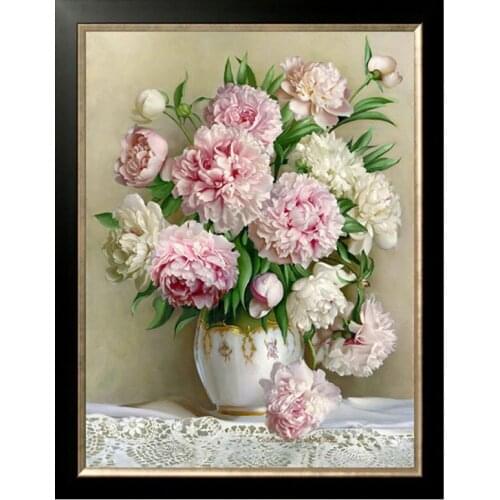 Needlework,DIY DMC 14CT Unprinted Cross stitch,Sets For Embroidery kits,Peony Flowers Counted Cross-Stitching,Wall Home Decro