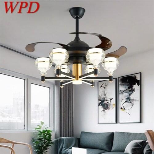 WPD Ceiling Fan With LED Light Black Remote Control 220V 110V Home Decorative For Living Room Bedroom Restaurant