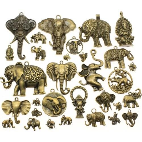 WYSIWYG 100g Antique Bronze Color Zinc Alloy Random Mix Styles Elephant Pendant Charms DIY Jewelry Making Accessories