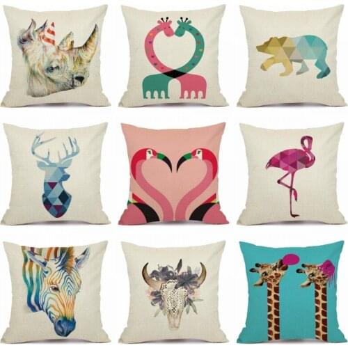 XUNYU Cartoon Animal Cushion Cover Linen Throw Pillow Cover Car Home Decorative Pillowcase KQ007