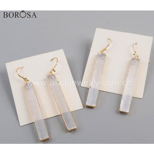 BOROSA High Quality Rectangle Transparent Selenites Stone Drop Earrings for Women Fashion Natural Stone Dangle Earrings G1777
