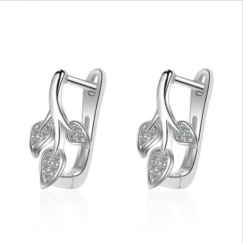 KOFSAC New Exquisite Leaves CZ U Shape Eardrop Earring Fashion 925 Sterling Silver Earrings For Women Party Fine Jewelry Gifts