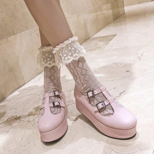 2020 thick bottom student girl Korean version Japanese sweet bowknot Lolita single Platform women high heel shoe 33-43 818