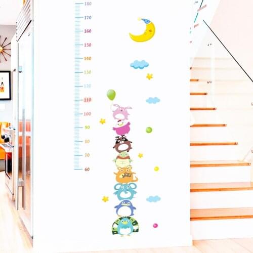 170cm/67in 3d Cartoon Animals moon Height Measure Wall Sticker For Kids Rooms Growth Chart Nursery Room Decor Wall Art