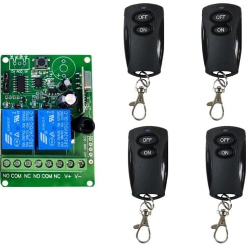DC12V 2CH 2CH Remote Control Light Switch Relay Output Radio Receiver Module and black Transmitte Garage Doors Electric Door