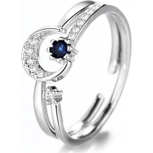 2021 New Women Combination Love Moon Rings Blue Crystal Stackable Engagement Female Wedding Rings Set for Friends Jewelry Gift