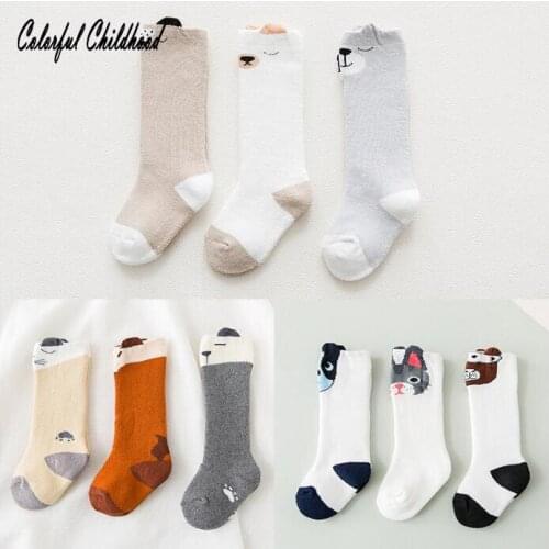 3 Pairs Baby Winter Socks Cartoon 3d Ear Shape Middle Tube Socks Toddler Kid Newborn Terry Thicken Winter Warm Sleep Socks 0-3t