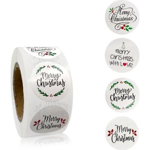 500Pcs/roll Merry Christmas Sticker Gift Decoration Christmas Sticker Red Green Christmas Style Product Packaging Label Sticker
