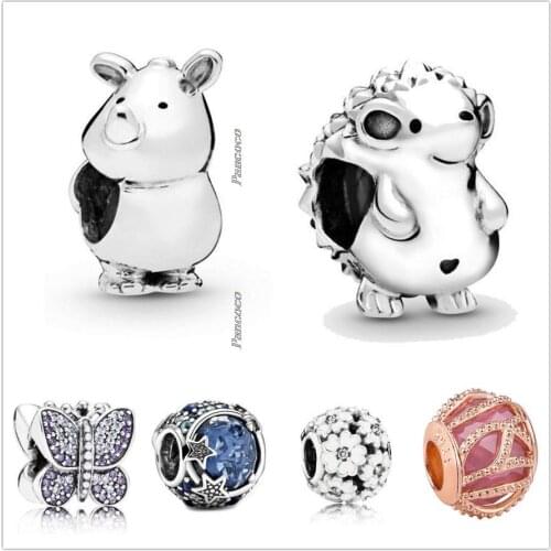 Authentic 925 Sterling Silver Celestial Blue Sparkling Stars With Crystal Charm Beads Fit Pandora Bracelet & Necklace Jewelry