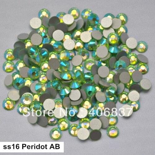 Free Shipping! 1440pcs/Lot, ss16 (3.8-4.0mm) Peridot AB Flat Back Non Hotfix Glue On Nail Art Rhinestones