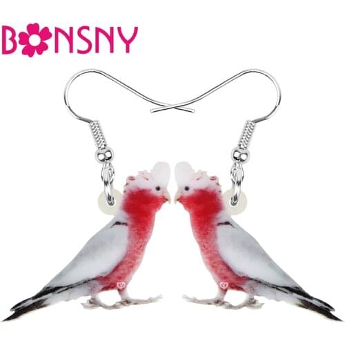 Bonsny Acrylic Flying Gallah Rose Breasted Cockatoo Earrings Print Bird Animal Dangle Drop Jewelry For Women Girls Novelty Gifts