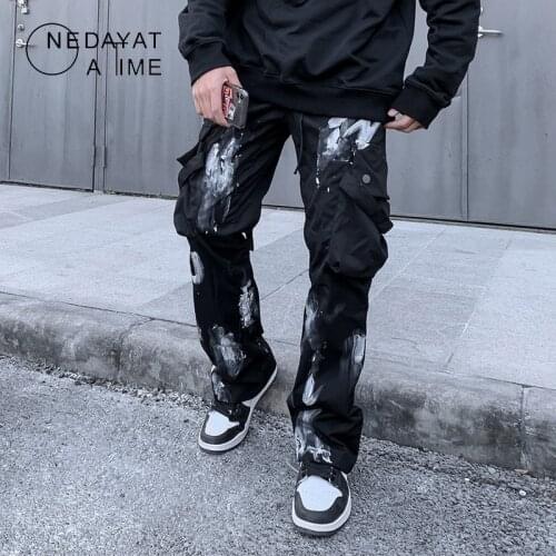 NEDAYATAIME Harem Cargo Pants Hip Hop Waist Design Pockets Streetwear Mens Harajuku Fashion Casual Loose Baggy Joggers Trousers