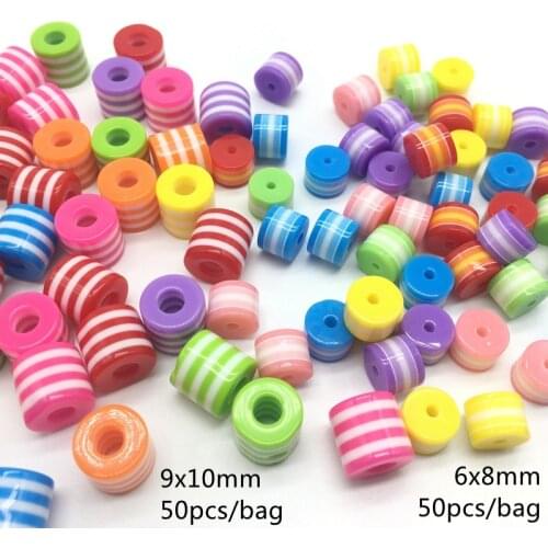 Acrylic resin Rainbow Stripe beads Circular Cylinder big hole Barrel bead Multi color Bracelet accessories New Arrival 9x10mm
