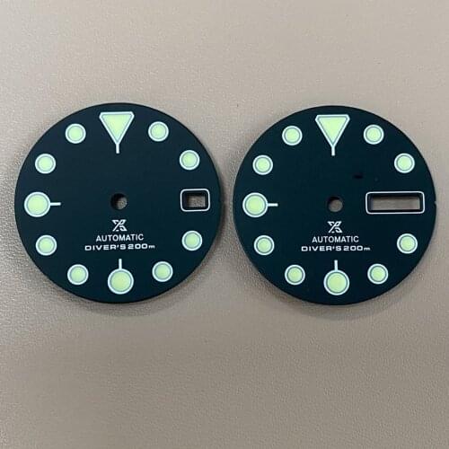 28.5MM Watch Dial for SKX007 Single/Double Calendar Modified Dial for NH35/NH36/4R36 Movement with Green Luminous