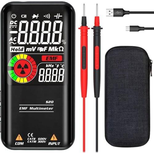 Digital Multimeter, 3 Results Display 9999 Counts Auto Range Voltmeter, Rechargeable with EMF Detector