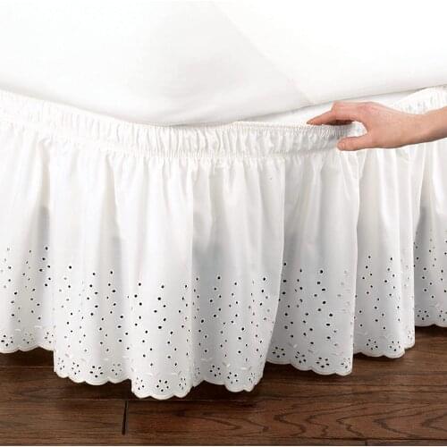 Wedding /Hotel /Home High Quality Embroidered Bed Skirt , Wrap Around Ruffled 15 Inch High Eyelet Bed Apron Without Bed Surface