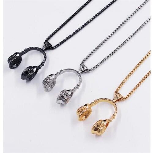 DoreenBeads Fashion Pendant Necklace Gold Sliver Fashion Music Headset Earphone Hip Pop DJ Pendant Chain Mens Necklace,1 Piece