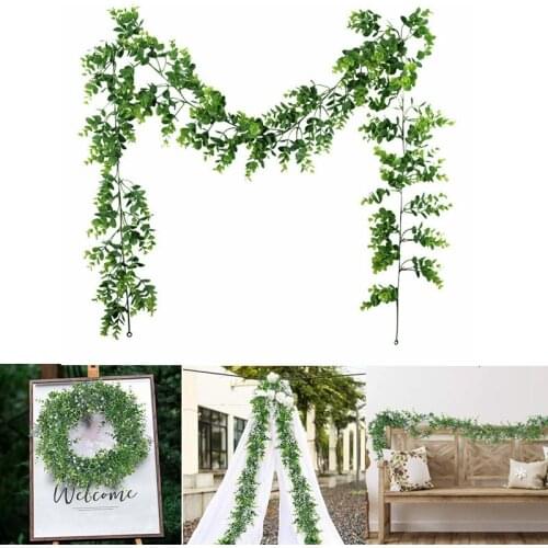 6.2ft Artificial Eucalyptus Garland with White Flowers Fake Hanging Plants Greenery Vines Wedding Table Wall Party Home Decor